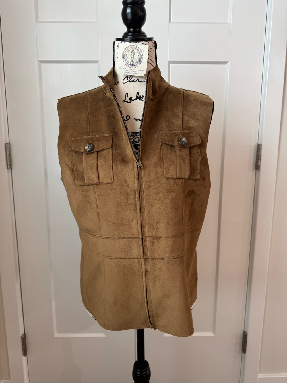 Lauren Ralph Lauren Vest Womens Petite M Brown Dry Goods Full Zip Suede Western